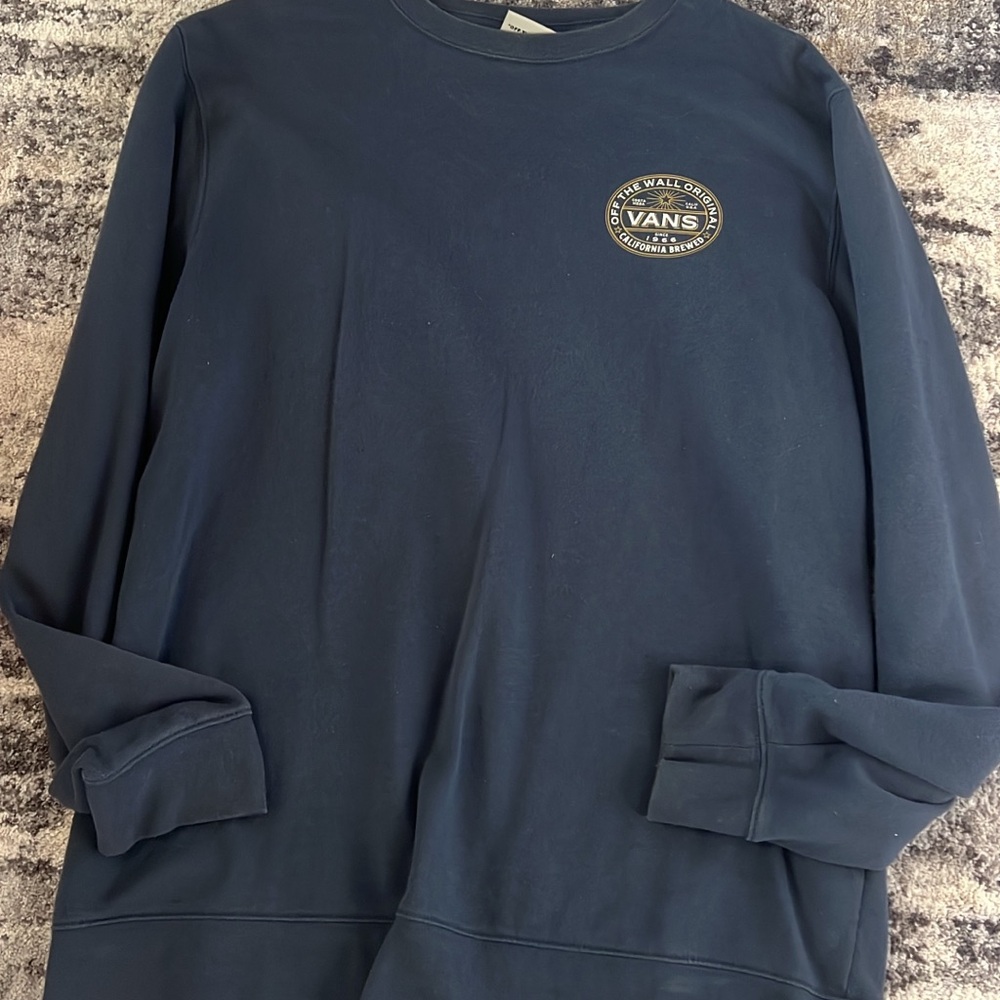 Vans Navy Long Sleeve Crew with Gold Logo Back Print
